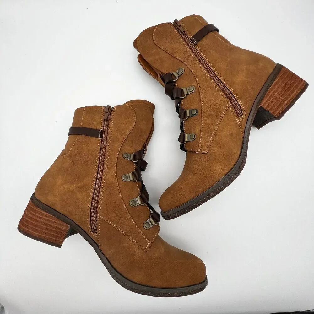 Kork-Ease Reese Tan Dark Brown Vegan Leather  Modern Short Riding Ankle Boot 8.5 - Picture 4 of 12
